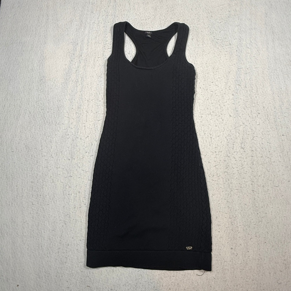 Guess Womens Black Racerback Knit Mini Dress Textured Side Panels Size Small